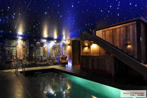 Plafond Barrisol acoustique satiné avec fibres optiques