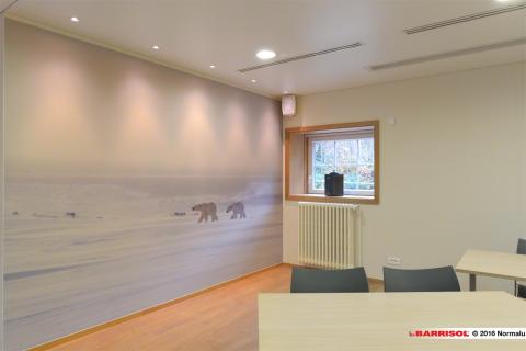 Intégration technique de spots dans un plafond tendu Barrisol