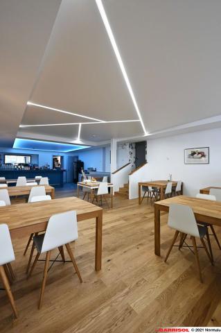 Plafond acoustique Barrisol avec éclairage Light Lines