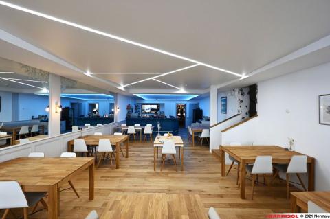 Plafond acoustique Barrisol avec éclairage Light Lines